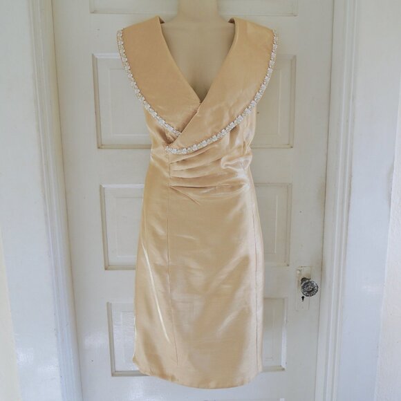 Hand Crafted Dresses & Skirts - Gold Shimmery Ruched Retro 60s Costume Cosplay Cocktail Dress L/XL